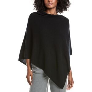 Forte Cashmere Contrast Trim Cashmere Poncho, Black